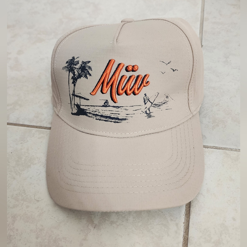 Florida Beach Themed Mv Beige Cap With Orange Embroidery
